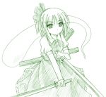  1girl dual_wielding female green hitodama konpaku_youmu konpaku_youmu_(ghost) monochrome sketch solo sword touhou weapon yaoyorozu-kobo 