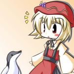  1girl aki_minoriko bird chibi female food food_as_clothes fruit grapes hat lowres open_mouth penguin r_pascal simple_background solo surprised touhou 