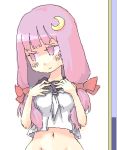  1girl crescent crescent_hair_ornament fake_scrollbar female hair_ornament long_hair looking_away midriff navel oekaki out-of-frame_censoring patchouli_knowledge purple_hair roku roku_(warrock) solo touhou violet_eyes 