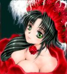  1girl breasts cleavage flower green_eyes green_hair lowres oekaki original solo yagisaka_seto 