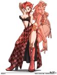  1girl boots breasts cleavage contrapposto falcoon high_heels jojo_no_kimyou_na_bouken long_boots looking_at_viewer math navel pink_hair pose short_hair side_slit skirt spice_girl_(stand) stand_(jojo) trish_una zipper 