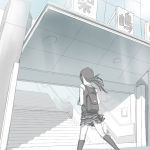  1girl monochrome muted_color original solo stairs uni walking 