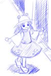  1girl :d blue female hat monochrome moriya_suwako open_mouth outstretched_arms purple smile solo spread_arms touhou 