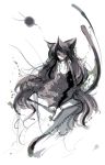  1girl abstract animal_ears cat_ears cat_tail kei_(keigarou) light_smile long_hair looking_at_viewer monochrome solo tail very_long_hair 