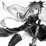  1girl fate_testarossa lowres lyrical_nanoha mahou_shoujo_lyrical_nanoha mahou_shoujo_lyrical_nanoha_strikers monochrome solo thigh-highs tobimaru zettai_ryouiki 