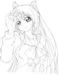  1girl face hands kousaka_tamaki lineart long_hair looking_at_viewer monochrome smile solo to_heart_2 upper_body yamaguchi_homupe 