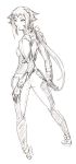  1girl dieci_(nanoha) from_behind lyrical_nanoha mahou_shoujo_lyrical_nanoha mahou_shoujo_lyrical_nanoha_strikers monochrome number numbers_(nanoha) ponytail sketch solo tagme 