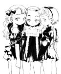  3girls child dress hair_ribbon monochrome multiple_girls original ribbon sasahara_yuuki short_dress sketch 