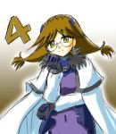  bodysuit brown_hair glasses lowres lyrical_nanoha mahou_shoujo_lyrical_nanoha mahou_shoujo_lyrical_nanoha_strikers number numbers_(nanoha) quattro_(nanoha) twintails yellow_eyes 