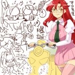  3girls alternate_hairstyle female glasses hair_down hairu kamen_rider kamen_rider_den-o kamen_rider_den-o_(series) multiple_girls redhead teacher tengen_toppa_gurren_lagann thigh-highs translation_request yellow_eyes yoko_littner yomako zettai_ryouiki 