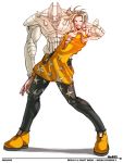  blonde_hair falcoon jojo_no_kimyou_na_bouken kraftwerk_(stand) male_focus pants pointing sale_(jojo) shoes smile stand_(jojo) star 