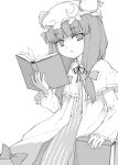  1girl book crescent female hat ikura_hato long_hair lowres monochrome patchouli_knowledge solo touhou 