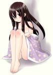  1girl akito_(ao&#039;s_club) akito_(artist) bad_anatomy bad_feet barefoot blanket brown_hair feet komori_kiri original pale_skin poorly_drawn red_eyes sayonara_zetsubou_sensei solo 