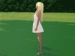  1girl blonde_hair dress kiriman_(souldeep) meadow original skirt solo white_dress white_skirt 