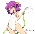  hose oekaki one-piece_swimsuit onija_tarou purple_hair short_hair swimsuit violet_eyes water wink 
