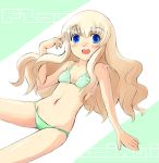  1girl bikini blonde_hair blue_eyes blush long_hair navel open_mouth original sechisu solo swimsuit 