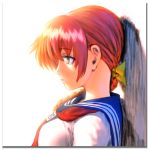  dead_or_alive ebina_souichi hair_ribbon kasumi_(doa) orange_eyes orange_hair ribbon school_uniform serafuku tecmo 