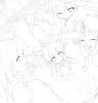  6+girls :o ;) ^_^ ahoge bow buriki cirno closed_eyes dress elbow_gloves female from_above gap gloves hair_bow hairband hakurei_reimu hat horns ibuki_suika ice kettle kirisame_marisa lineart long_hair lying mob_cap monochrome multiple_girls on_stomach one_eye_closed pouring puffy_short_sleeves puffy_sleeves short_sleeves smile tongue tongue_out touhou water wristband yakumo_yukari 