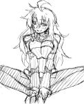  1girl breast_squeeze breasts monochrome sketch solo 