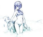 1girl bikini blue bob_cut busou_renkin gradient lowres monochrome short_hair solo swimsuit tenkuu_sphere toned tsumura_tokiko 