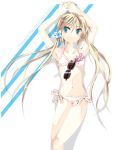  1girl aqua_eyes arms_up bikini blonde_hair hayate_no_gotoku! ise long_hair navel pink_bikini sanzen&#039;in_nagi side-tie_bikini solo sunglasses sunglasses_removed swimsuit twintails very_long_hair white_background 