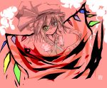  1girl ascot female flandre_scarlet hat hat_ribbon looking_at_viewer monochrome orange_eyes puffy_sleeves red ribbon side_ponytail solo take_tonbo touhou wings 