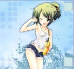  1girl camisole cutoffs denim denim_shorts original panties shiwo shorts solo underwear water_gun wet wet_clothes 