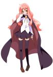  1girl black_legwear brown_eyes cape female full_body long_hair louise_francoise_le_blanc_de_la_valliere pink_hair simple_background solo tensugi_takashi thigh-highs zero_no_tsukaima zettai_ryouiki 