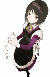  1girl apple bob_cut food frills from_above fruit holding holding_fruit kaede_(sayappa) knife maid nakahara_misaki nhk_ni_youkoso! peeling sayappa short_hair solo white_background 