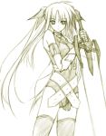  1girl fate_testarossa graphite_(medium) long_hair luna_lia lyrical_nanoha mahou_shoujo_lyrical_nanoha mahou_shoujo_lyrical_nanoha_strikers monochrome sketch solo thigh-highs traditional_media twintails very_long_hair 