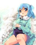  1girl blue_eyes blue_hair female kawashiro_nitori no_pants one-piece_swimsuit school_swimsuit solo swimsuit swimsuit_under_clothes touhou yuu_(kfc) 