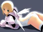  1girl armor ass blonde_hair butt_crack fantasy_earth_zero green_eyes hima solo thigh-highs wings 