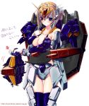  1girl blonde_hair blue_eyes blush breasts cleavage gundam kousaka_yami large_breasts mecha_musume panties solo thigh-highs translation_request underwear yami_kosaka zeta_gundam zeta_gundam_(mobile_suit) 