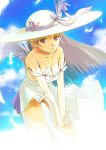 1girl breasts cleavage dress hat medium_breasts no_panties original solo wind wind_lift yurikuta_tsukumi 