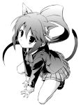  animal_ears cat_ears cat_tail little_busters!! monochrome natsume_rin school_uniform serafuku tail takatsuki_tsukasa 