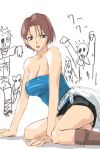  1girl angry bare_shoulders blue_eyes breasts brown_hair jill_valentine large_breasts michael pencil_skirt resident_evil resident_evil_3 short_hair skirt solo strapless tubetop zombie 