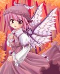  1girl animal_ears brown_eyes dress female hat makino_(ukiuo) mystia_lorelei pink_hair short_hair smile solo touhou wings 