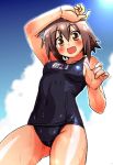  1girl blush fang itokatsu kusakabe_misao lucky_star name_tag one-piece_swimsuit school_swimsuit solo sweat swimsuit 