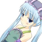  1girl blue_hair blush dutch_angle frown gretel gretel_(otogi-jushi_akazukin) hat kuro_(be_ok) long_hair minitesu otogi-jushi_akazukin sad solo tears twintails 