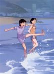  2girls barefoot beach feet flat_chest highres kicking multiple_girls ocean takamichi water 