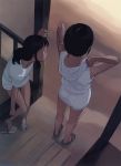  2girls barefoot black_hair highres multiple_girls sandals short_hair takamichi 