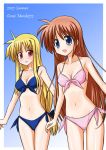  00s 2007 2girls bikini blonde_hair fate_testarossa long_hair low-tied_long_hair lyrical_nanoha mahou_shoujo_lyrical_nanoha mahou_shoujo_lyrical_nanoha_strikers mugityax multiple_girls swimsuit takamachi_nanoha tied_hair very_long_hair 