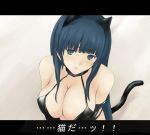  1girl animal_ears blue_hair breasts cat_ears cat_tail chisato_(zyklus) cleavage large_breasts lowres solo tail 