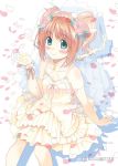  1girl blue_eyes blush dress hamayumiba_sou idolmaster orange_hair petals solo sou takatsuki_yayoi twintails wedding_dress 