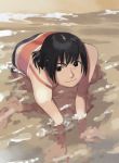  1girl beach black_hair highres kneeling solo takamichi water 