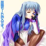  ayato gloves lyrical_nanoha mahou_shoujo_lyrical_nanoha mahou_shoujo_lyrical_nanoha_strikers mouth_hold number numbers_(nanoha) pantyhose silver_hair uno_(nanoha) yellow_eyes 