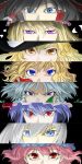  6+girls alice_margatroid atlus blonde_hair column_lineup cut-in female hakurei_reimu imperishable_night izayoi_sakuya kirisame_marisa konpaku_youmu lineup multiple_girls nishiki_(soroneko) parody persona persona_3 persona_eyes remilia_scarlet saigyouji_yuyuko touhou yakumo_yukari 