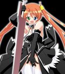  1girl bell dress gambler_club gloves gothic_lolita hair_ornament heterochromia kagurazaka_asuna lolita_fashion long_hair mahou_sensei_negima! negima!? no_panties orange_hair solo sword thigh-highs twintails weapon 