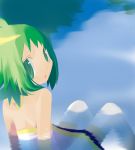  1girl green_eyes green_hair marona_(phantom_brave) phantom_brave sazaki_ichiri short_hair solo thigh-highs water 