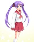  hiiragi_kagami long_hair lucky_star purple_hair school_uniform serafuku smile twintails violet_eyes yumeno_naka 